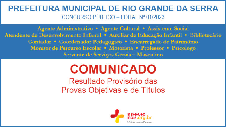 Concurso Público 01/2023 da Prefeitura de Rio Grande da Serra / Realização: Instituto Mais / Imagem: Divulgação