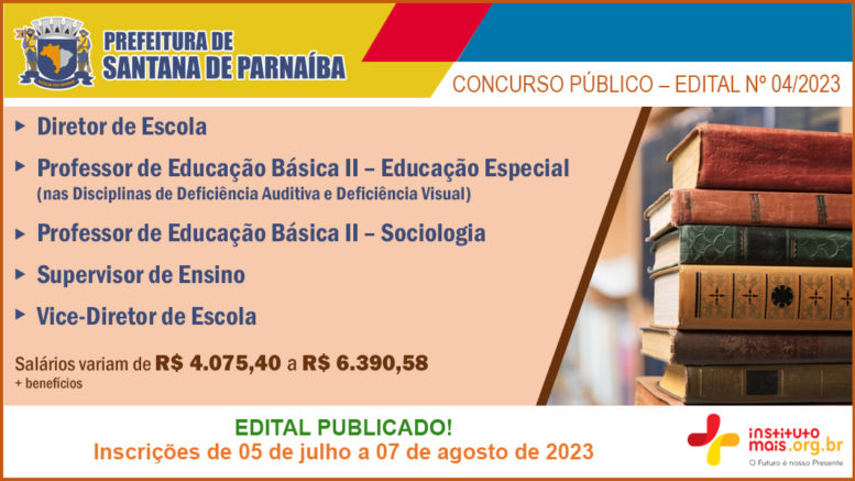 Concurso Público 04/2023 da Prefeitura de Santana de Parnaíba / Realização: Instituto Mais / Imagem: Divulgação