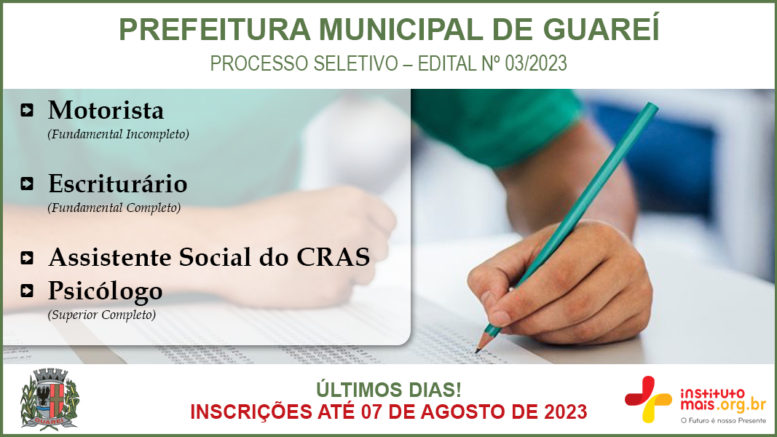 Processo Seletivo 02/2023 da Prefeitura de Guareí / Realização: Instituto Mais / Imagem: Divulgação