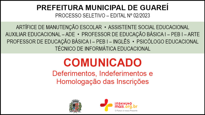 Processo Seletivo 02/2023 da Prefeitura de Guareí / Realização: Instituto Mais / Imagem: Divulgação
