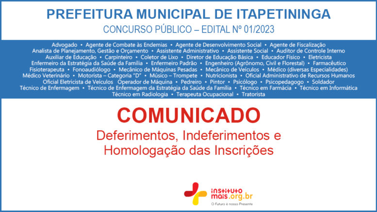 Concurso Público 01/2023 da Prefeitura de Itapetininga / Realização: Instituto Mais / Imagem: Divulgação