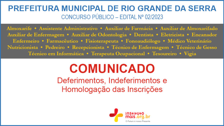 Concurso Público 02/2023 da Prefeitura de Rio Grande da Serra / Realização: Instituto Mais / Imagem: Divulgação