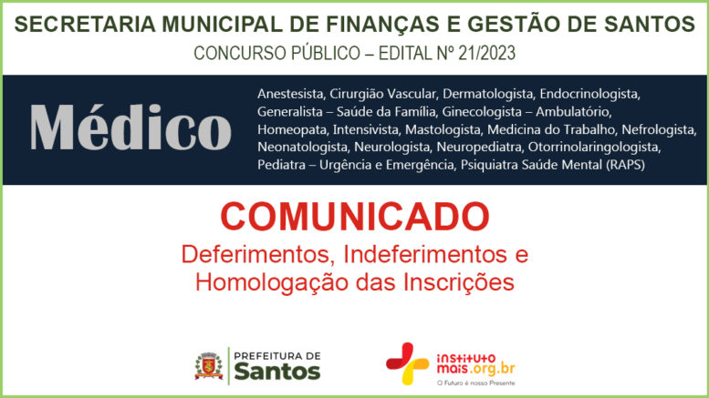 Concurso Público 21/2023 da Secretaria de Finanças e Gestão de Santos / Realização: Instituto Mais / Imagem: Divulgação