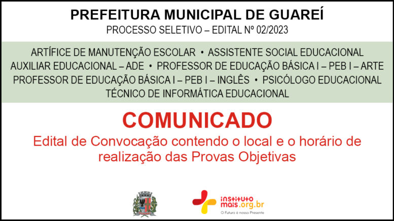 Processo Seletivo 02/2023 da Prefeitura de Guareí / Realização: Instituto Mais / Imagem: Divulgação