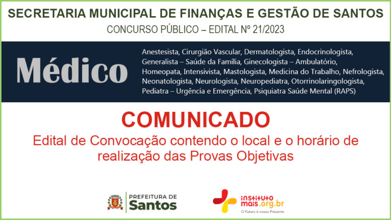 Concurso Público 21/2023 da Secretaria de Finanças e Gestão de Santos / Realização: Instituto Mais / Imagem: Divulgação