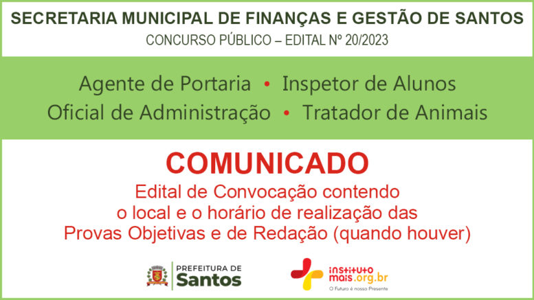 Concurso Público 20/2023 da Secretaria de Finanças e Gestão de Santos / Realização: Instituto Mais / Imagem: Divulgação