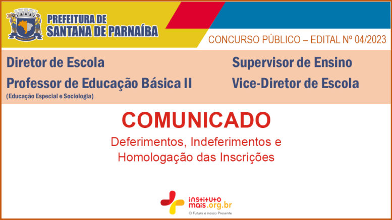 Concurso Público 04/2023 da Prefeitura de Santana de Parnaíba / Realização: Instituto Mais / Imagem: Divulgação