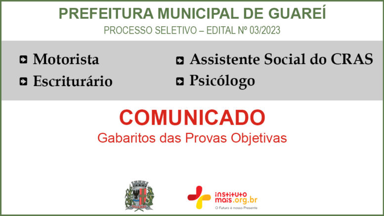 Processo Seletivo 03/2023 da Prefeitura de Guareí / Realização: Instituto Mais / Imagem: Divulgação