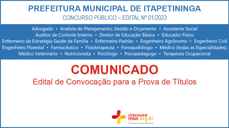Concurso Público 01/2023 da Prefeitura de Itapetininga / Realização: Instituto Mais / Imagem: Divulgação
