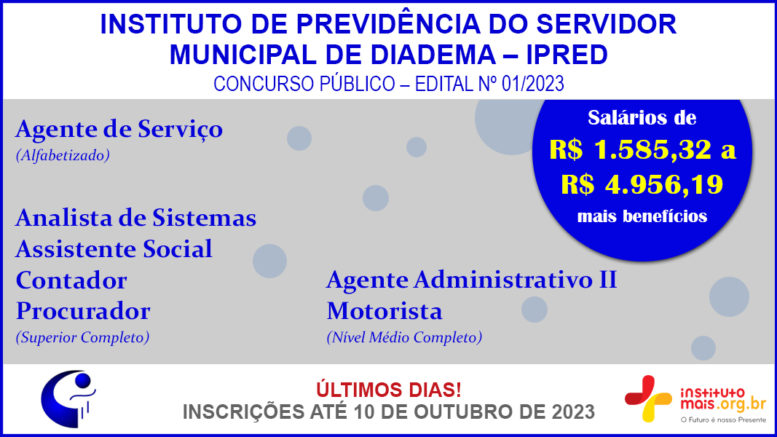 Concurso Público 01/2023 do IPRED / Realização: Instituto Mais / Imagem: Divulgação