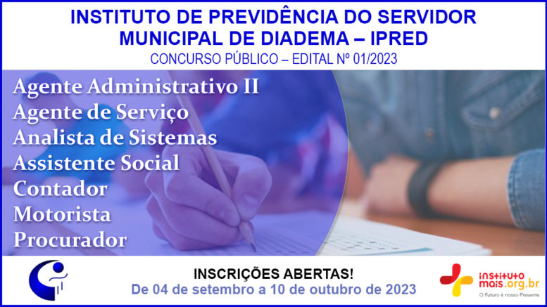 Concurso Público 01/2023 do IPRED / Realização: Instituto Mais / Imagem: Divulgação