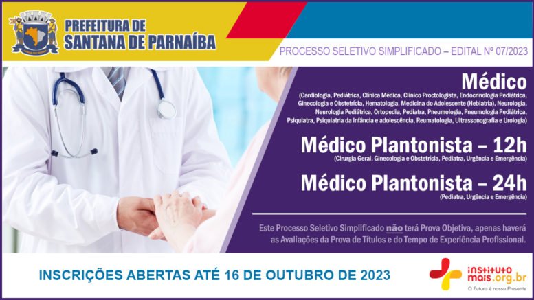 Processo Seletivo Simplificado 07/2023 da Prefeitura de Santana de Parnaíba / Realização: Instituto Mais / Imagem: Divulgação