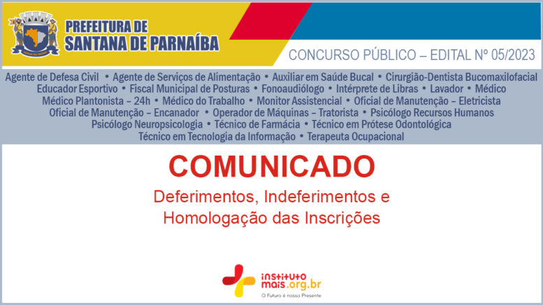 Concurso Público 05/2023 da Prefeitura de Santana de Parnaíba / Realização: Instituto Mais / Imagem: Divulgação