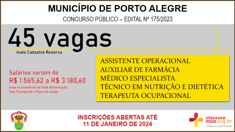 Concurso Público 175/2023 do Município de Porto Alegre / Realização: Instituto Mais / Imagem: Divulgação