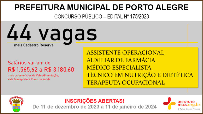 Concurso Público 175/2023 do Município de Porto Alegre / Realização: Instituto Mais / Imagem: Divulgação