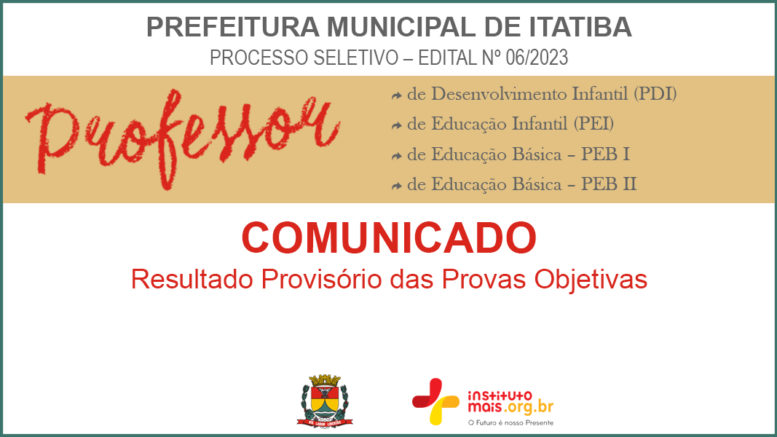 Processo Seletivo 06/2023 da Prefeitura de Itatiba / Realização: Instituto Mais / Imagem: Divulgação