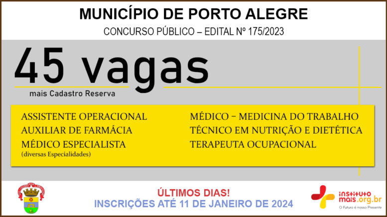 Concurso Público 175/2023 do Município de Porto Alegre / Realização: Instituto Mais / Imagem: Divulgação