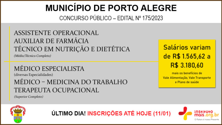 Concurso Público 175/2023 do Município de Porto Alegre / Realização: Instituto Mais / Imagem: Divulgação