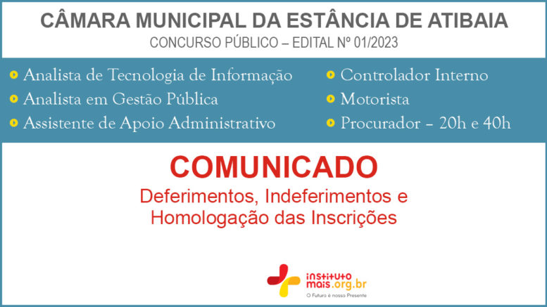 Concurso Público 01/2023 da Câmara de Atibaia / Realização: Instituto Mais / Imagem: Divulgação