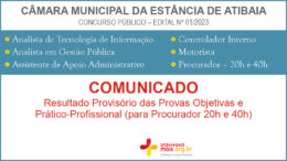 Concurso Público 01/2023 da Câmara de Atibaia / Realização: Instituto Mais / Imagem: Divulgação