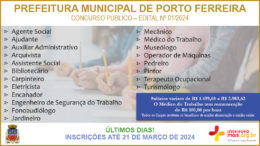 Concurso Público 01/2024 da Prefeitura Municipal de Porto Ferreira / Realização: Instituto Mais / Imagem: Divulgação