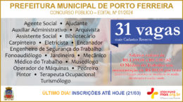 Concurso Público 01/2024 da Prefeitura Municipal de Porto Ferreira / Realização: Instituto Mais / Imagem: Divulgação