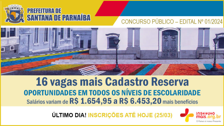 Concurso Público 01/2024 da Prefeitura de Santana de Parnaíba / Realização: Instituto Mais / Imagem: Divulgação