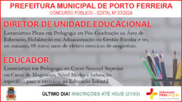 Concurso Público 03/2024 da Prefeitura Municipal de Porto Ferreira / Realização: Instituto Mais / Imagem: Divulgação