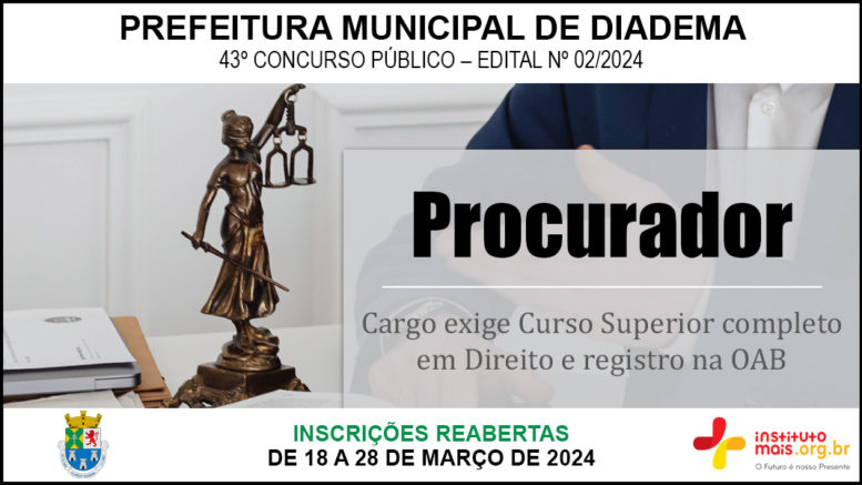 Concurso Público 02/2024 da Prefeitura de Diadema / Realização: Instituto Mais / Imagem: Divulgação