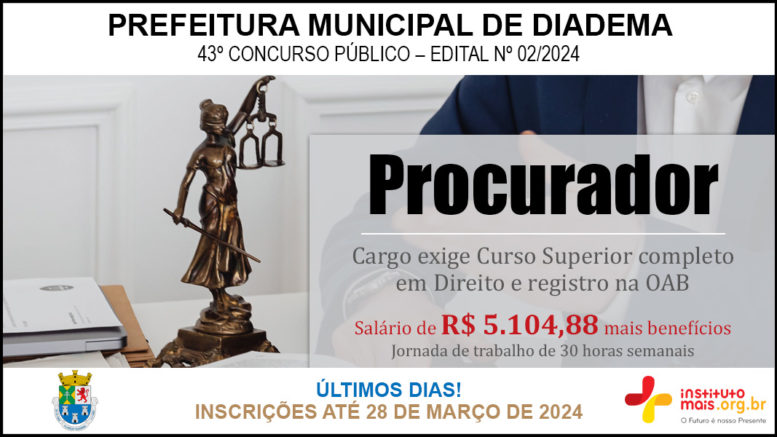 Concurso Público 02/2024 da Prefeitura de Diadema / Realização: Instituto Mais / Imagem: Divulgação