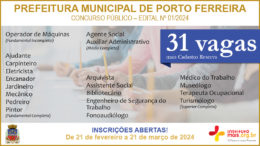 Concurso Público 01/2024 da Prefeitura Municipal de Porto Ferreira / Realização: Instituto Mais / Imagem: Divulgação