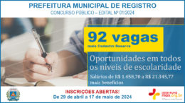 Concurso Público 01/2024 da Prefeitura de Registro / Realização: Instituto Mais / Imagem: Divulgação