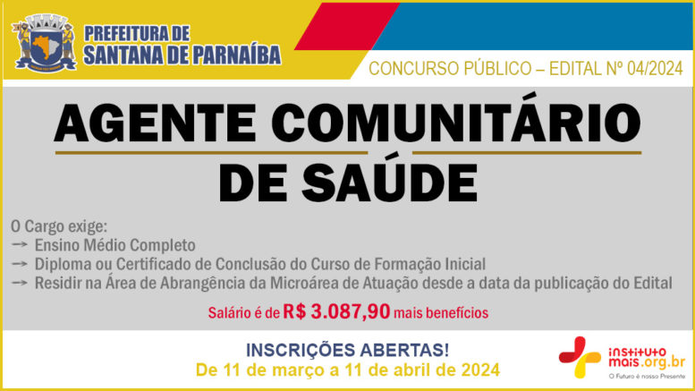 Concurso Público 04/2024 da Prefeitura de Santana de Parnaíba / Realização: Instituto Mais / Imagem: Divulgação