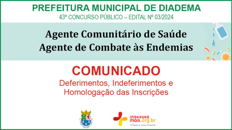 Concurso Público 03/2024 da Prefeitura de Diadema / Realização: Instituto Mais / Imagem: Divulgação