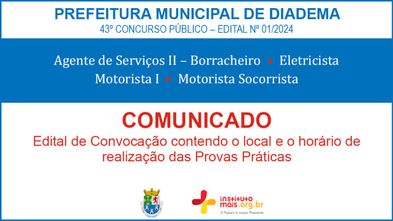 Concurso Público 01/2024 da Prefeitura de Diadema / Realização: Instituto Mais / Imagem: Divulgação