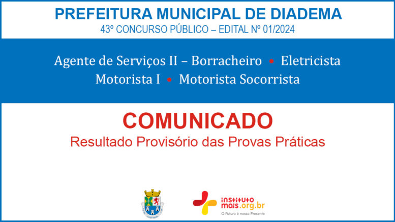 Concurso Público 01/2024 da Prefeitura de Diadema / Realização: Instituto Mais / Imagem: Divulgação