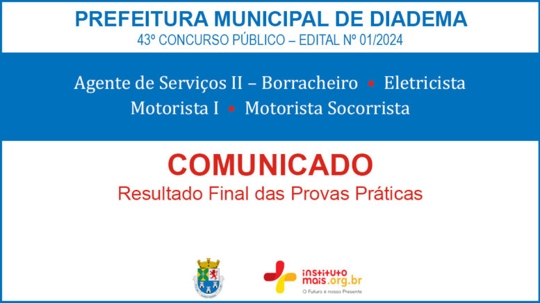 Concurso Público 01/2024 da Prefeitura de Diadema / Realização: Instituto Mais / Imagem: Divulgação