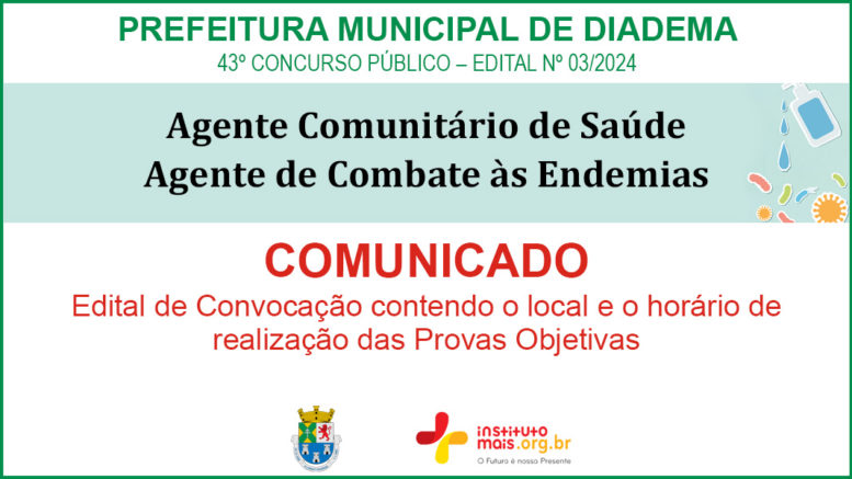 Concurso Público 03/2024 da Prefeitura de Diadema / Realização: Instituto Mais / Imagem: Divulgação