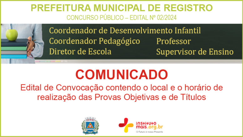 Concurso Público 02/2024 da Prefeitura de Registro / Realização: Instituto Mais / Imagem: Divulgação