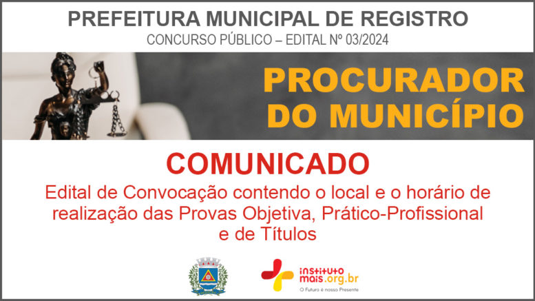 Concurso Público 03/2024 da Prefeitura de Registro / Realização: Instituto Mais / Imagem: Divulgação