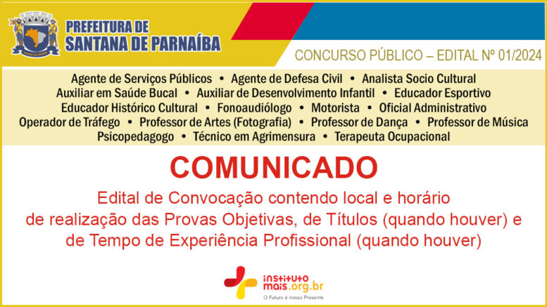 Concurso Público 01/2024 da Prefeitura de Santana de Parnaíba / Realização: Instituto Mais / Imagem: Divulgação