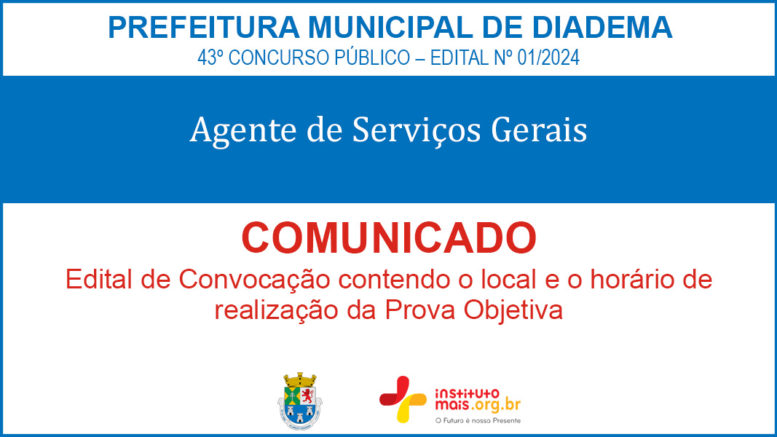 Concurso Público 01/2024 da Prefeitura de Diadema / Realização: Instituto Mais / Imagem: Divulgação