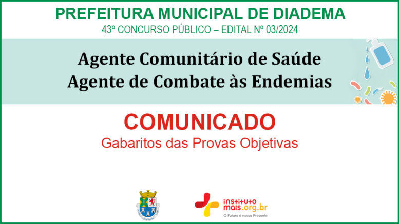 Concurso Público 03/2024 da Prefeitura de Diadema / Realização: Instituto Mais / Imagem: Divulgação