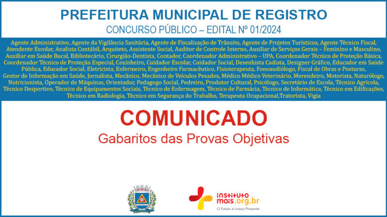 Concurso Público 01/2024 da Prefeitura de Registro / Realização: Instituto Mais / Imagem: Divulgação