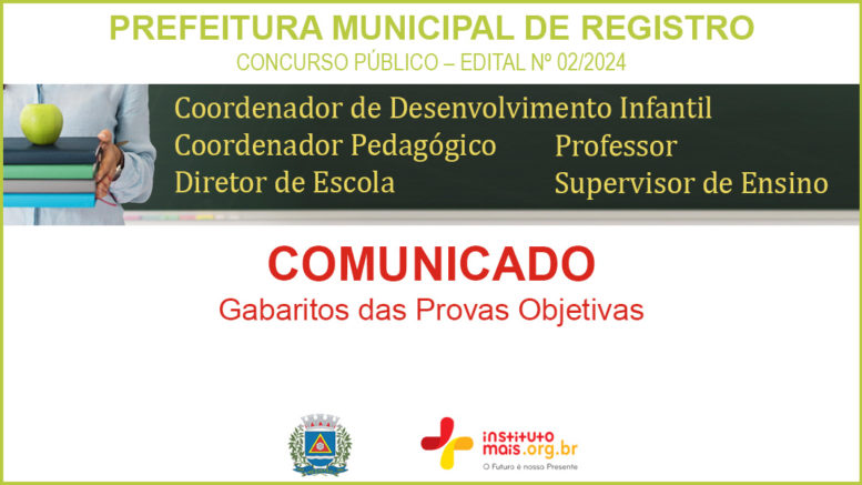 Concurso Público 02/2024 da Prefeitura de Registro / Realização: Instituto Mais / Imagem: Divulgação