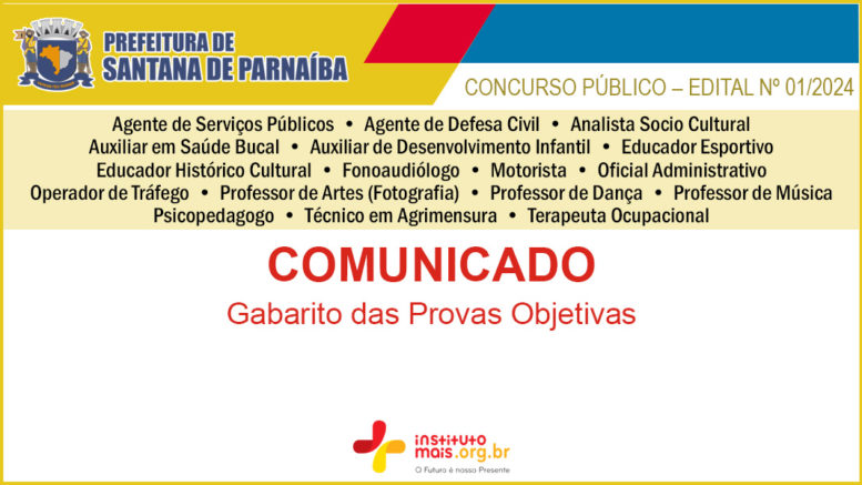 Concurso Público 01/2024 da Prefeitura de Santana de Parnaíba / Realização: Instituto Mais / Imagem: Divulgação