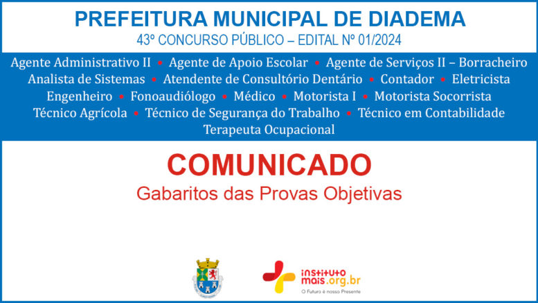 Concurso Público 01/2024 da Prefeitura de Diadema / Realização: Instituto Mais / Imagem: Divulgação