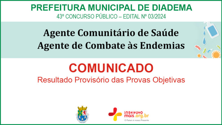 Concurso Público 03/2024 da Prefeitura de Diadema / Realização: Instituto Mais / Imagem: Divulgação