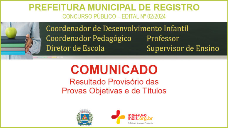 Concurso Público 02/2024 da Prefeitura de Registro / Realização: Instituto Mais / Imagem: Divulgação