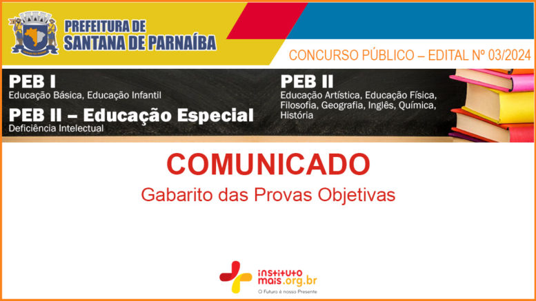 Concurso Público 03/2024 da Prefeitura de Santana de Parnaíba / Realização: Instituto Mais / Imagem: Divulgação